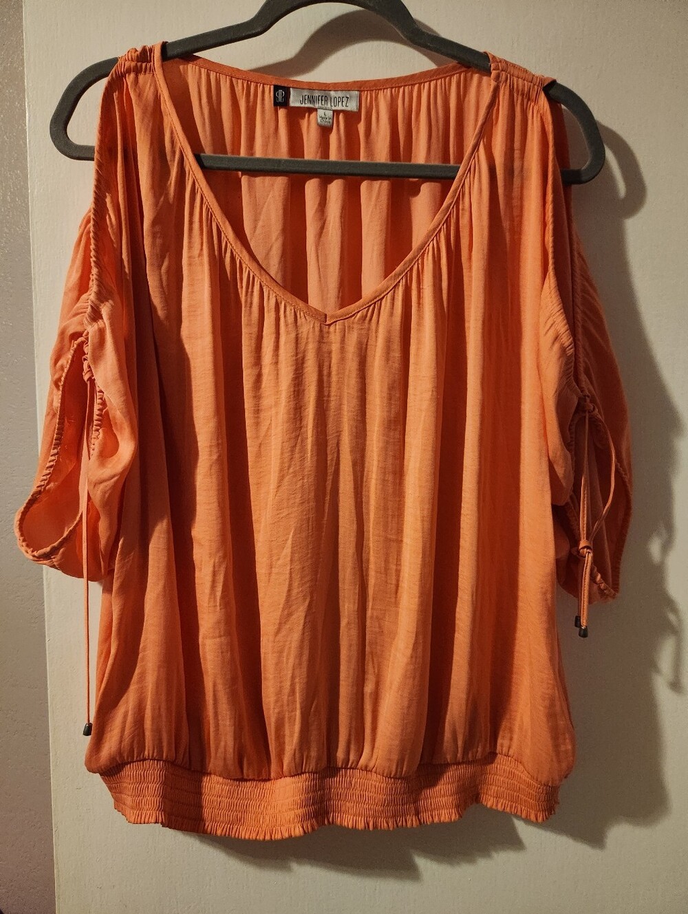 Jennifer Lopez Orange Cold-Shoulder Peasant Blouse